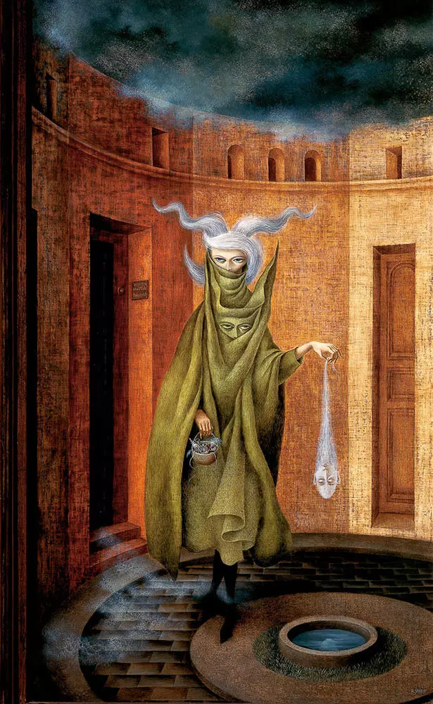 Imagen de la pintura Mujer saliendo de psicoanalista de Remedios Varo