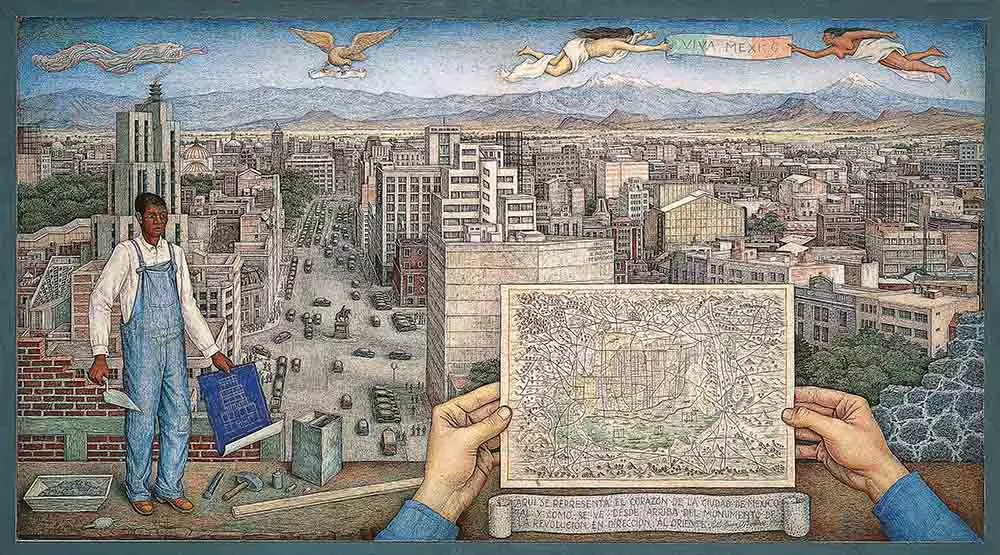 Imagen de la pintura La ciudad de México de Juan O`Gorman